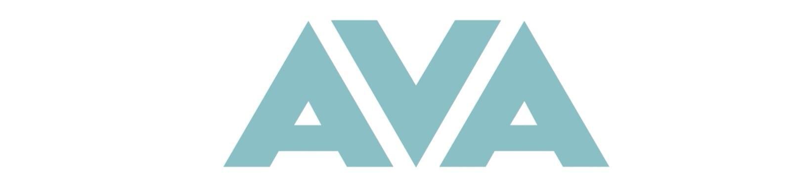 AVA logo is teal with a geometric and bold structured font. 
